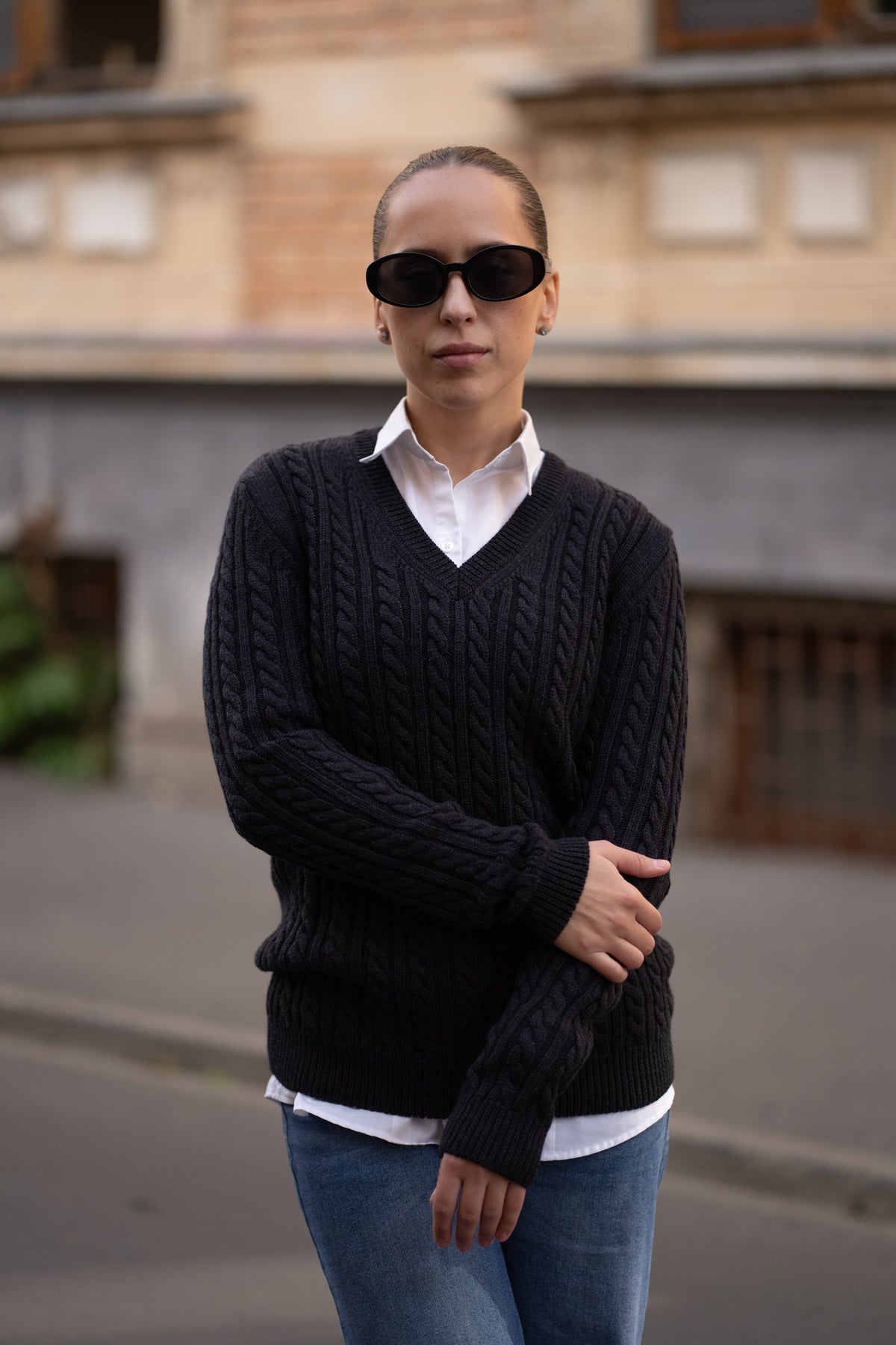 Pulover dama negru 100% lana merinos Zegna Baruffa