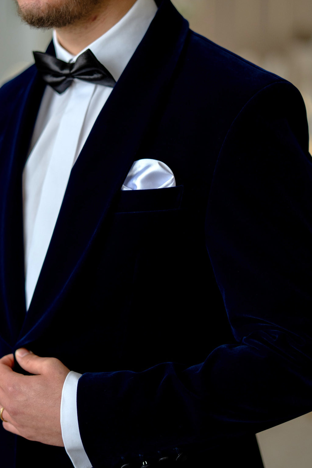 Costum ceremonie catifea bleumarin rever sal