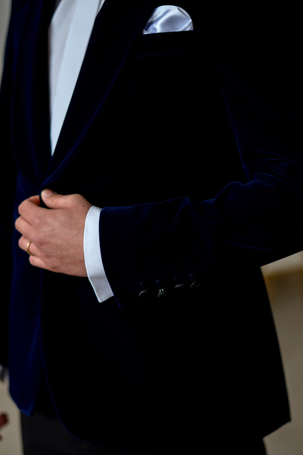 Costum ceremonie catifea bleumarin rever sal