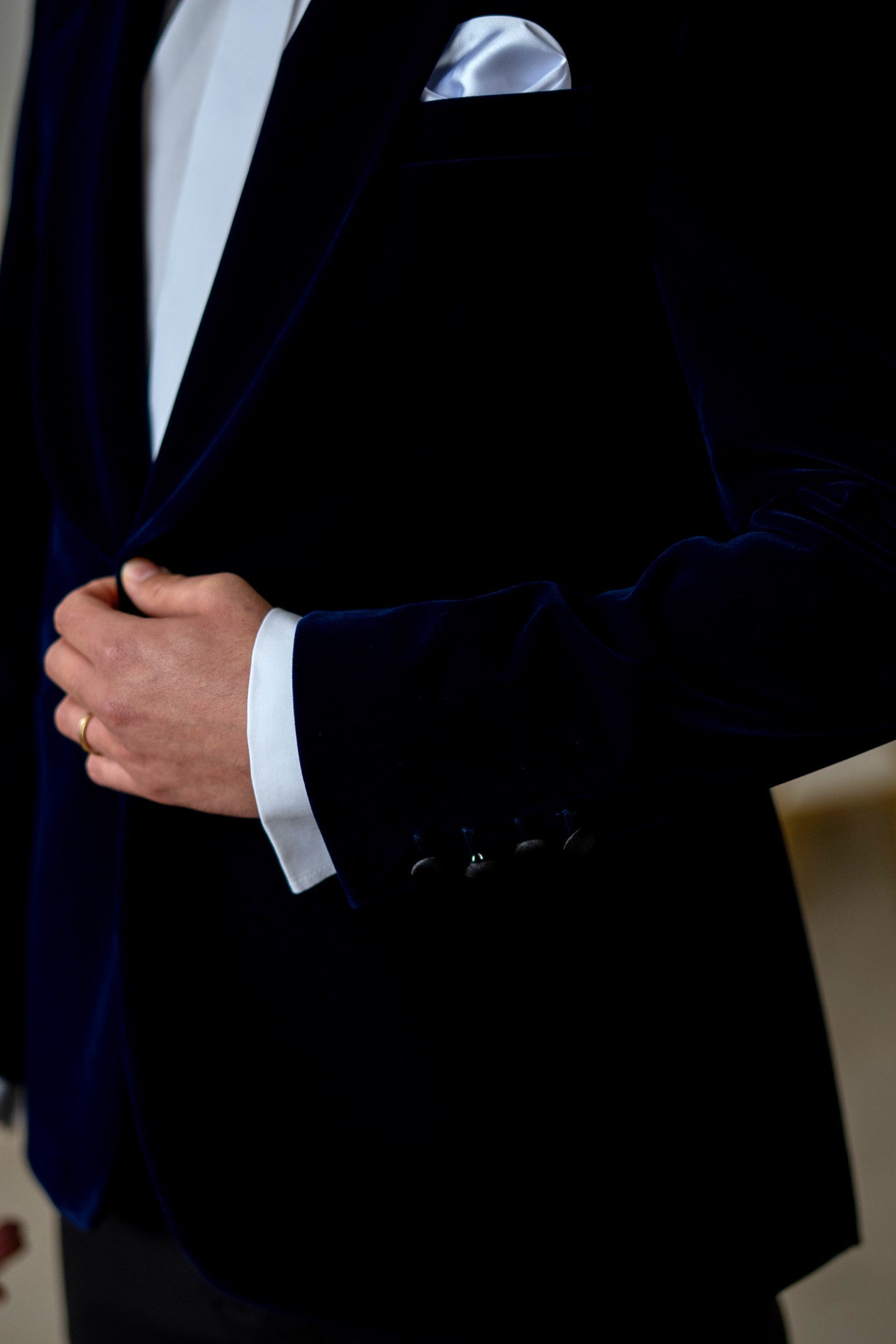 Costum ceremonie catifea bleumarin rever sal