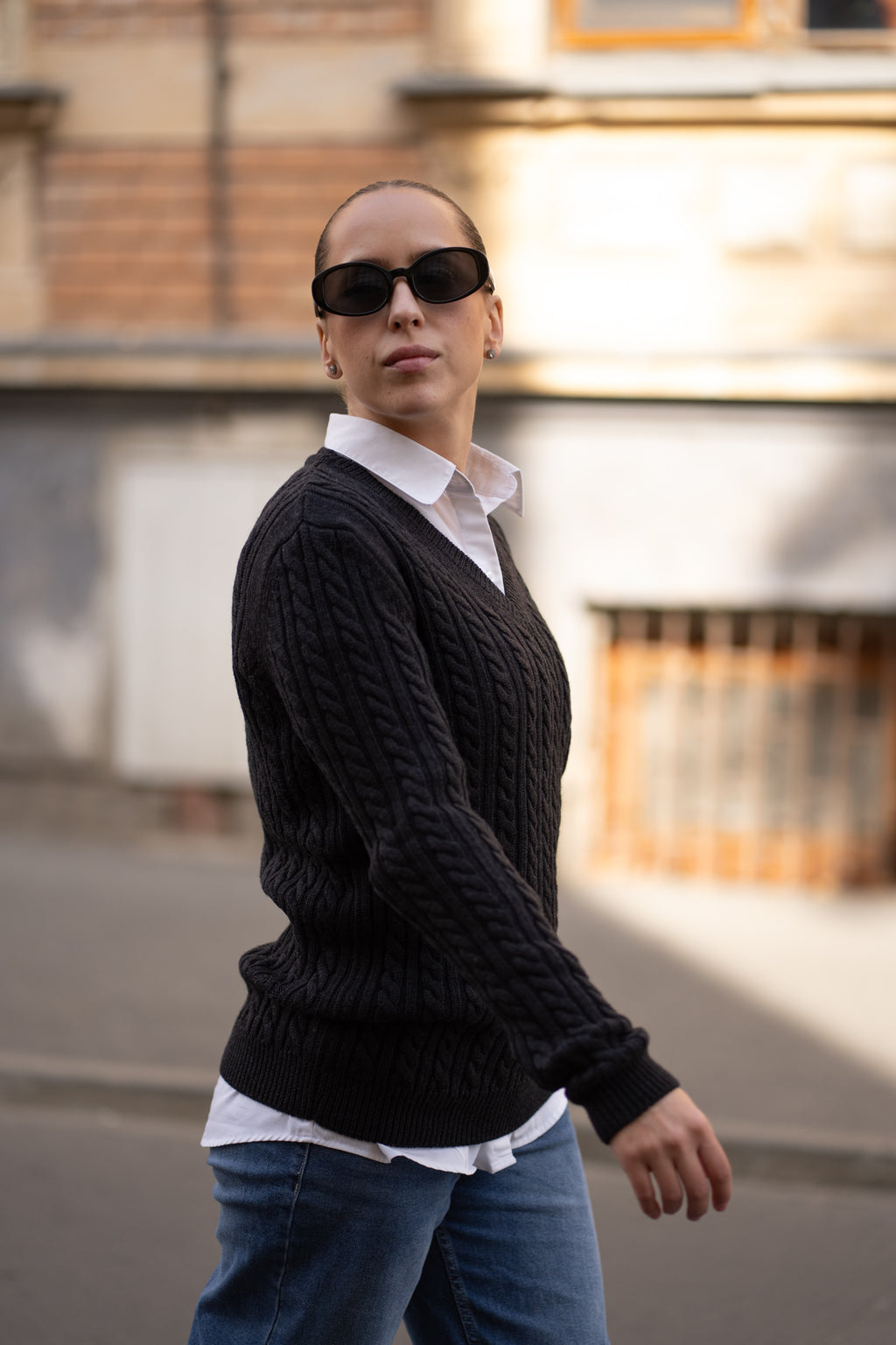 Pulover dama negru 100% lana merinos Zegna Baruffa