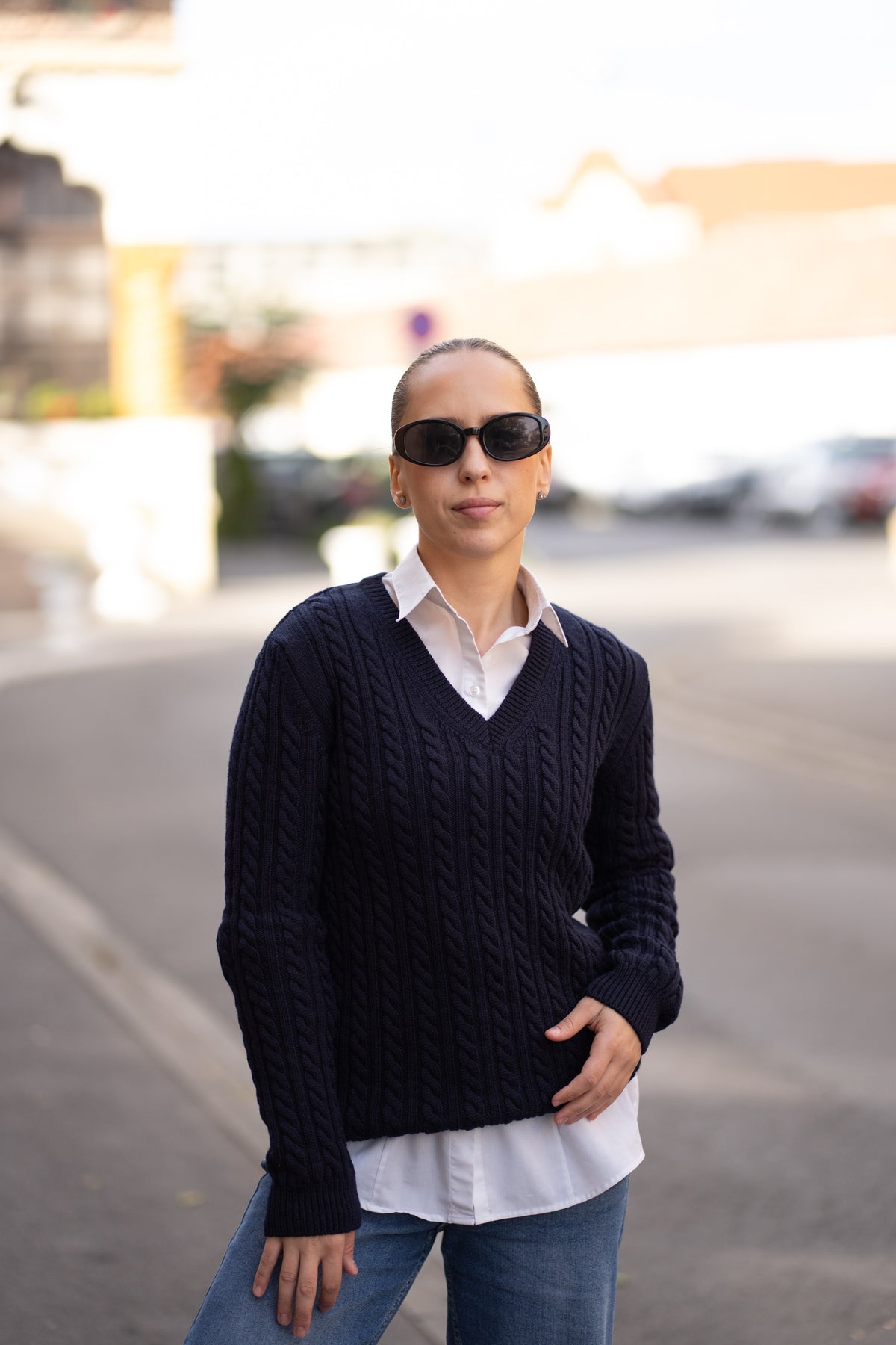 Pulover dama bleumarin 100% lana merinos Zegna Baruffa