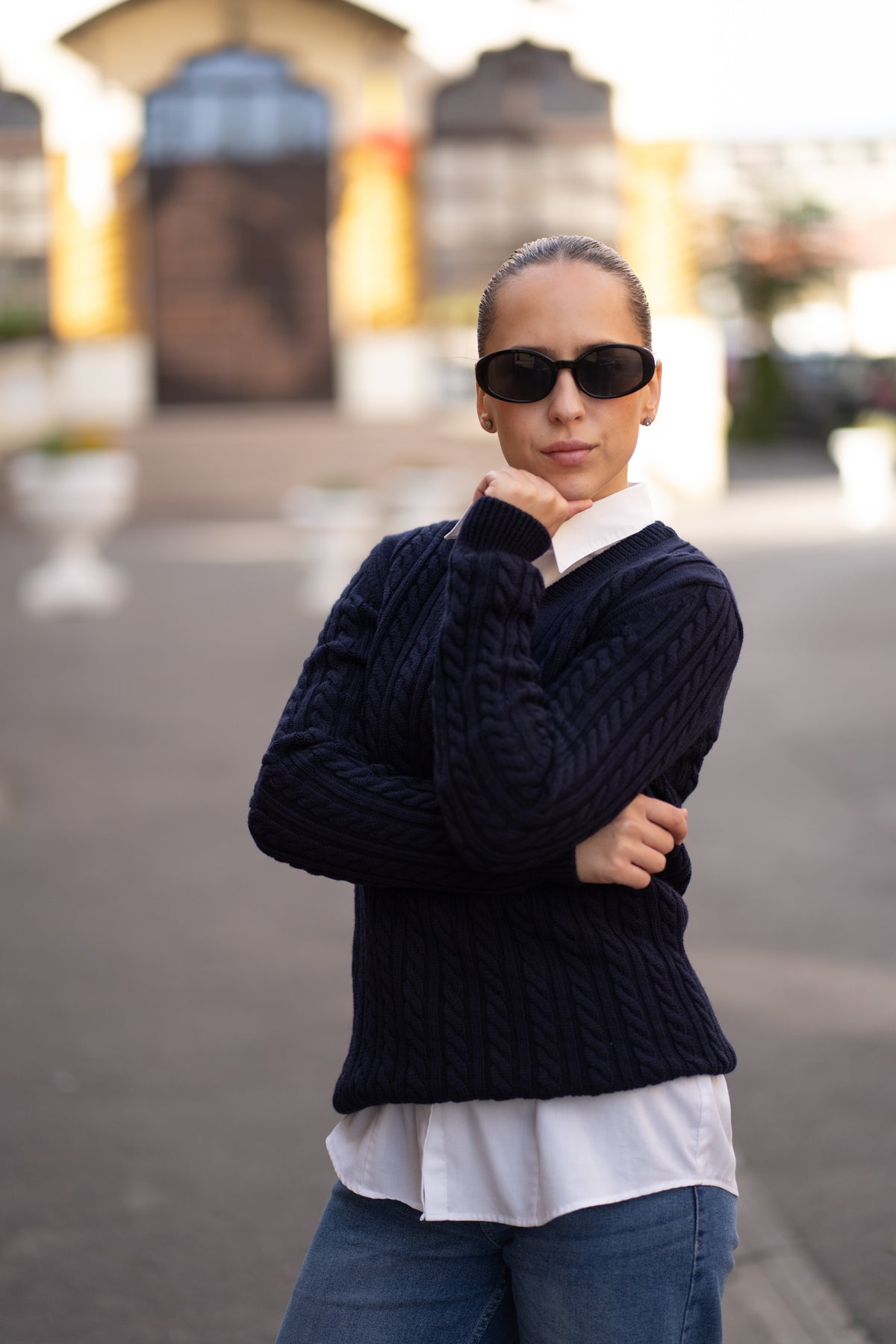 Pulover dama bleumarin 100% lana merinos Zegna Baruffa