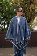 Poncho pentru dama din 100% lana, albastru petrol