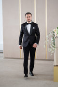 Costum ceremonie negru dungi elegante rever sal
