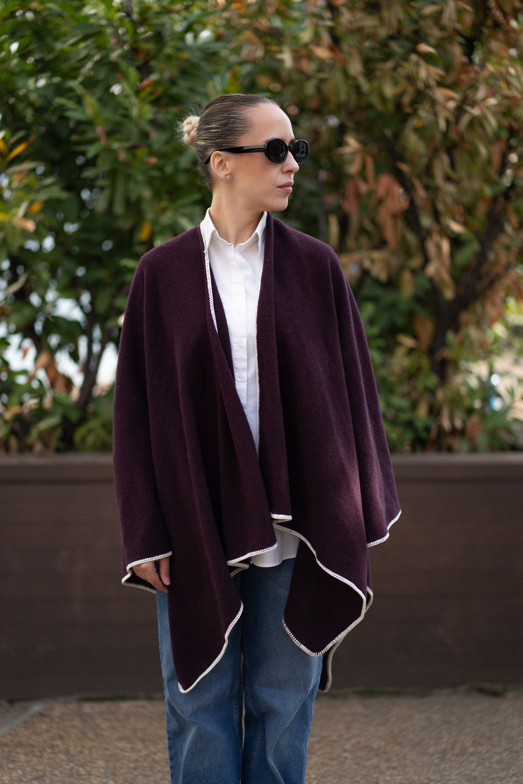 Poncho pentru dama din 100% lana, bordo
