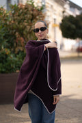 Poncho pentru dama din 100% lana, bordo
