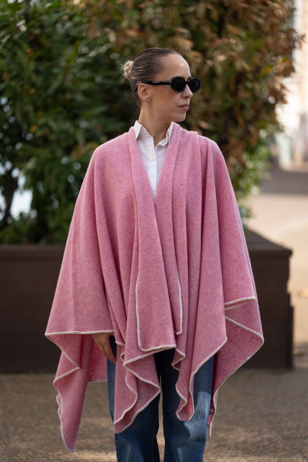 Poncho pentru dama din 100% lana, roz