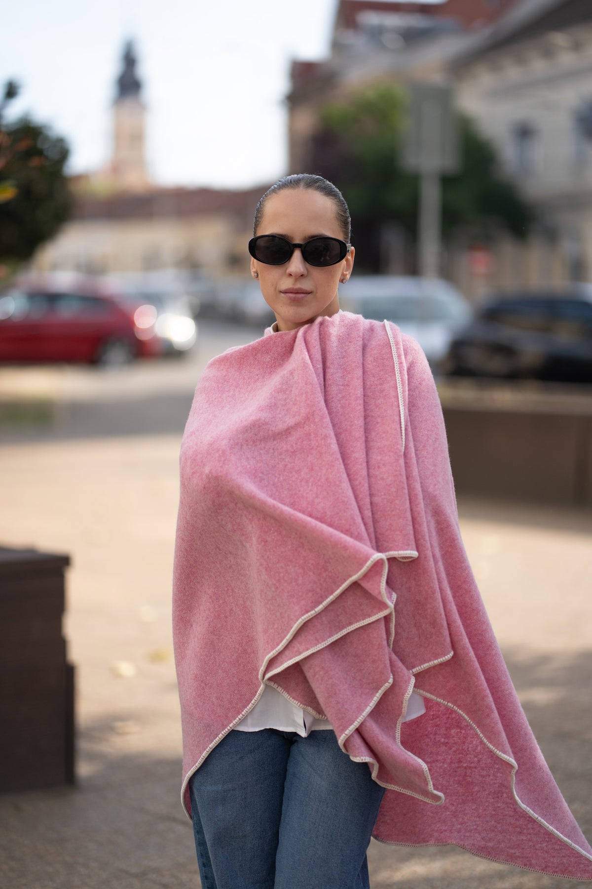 Poncho pentru dama din 100% lana, roz
