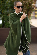 Poncho pentru dama din 100% lana, verde padure