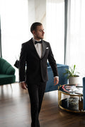 Costum barbati nunta negru Rever Ascutit Tailored Fit Cfg331