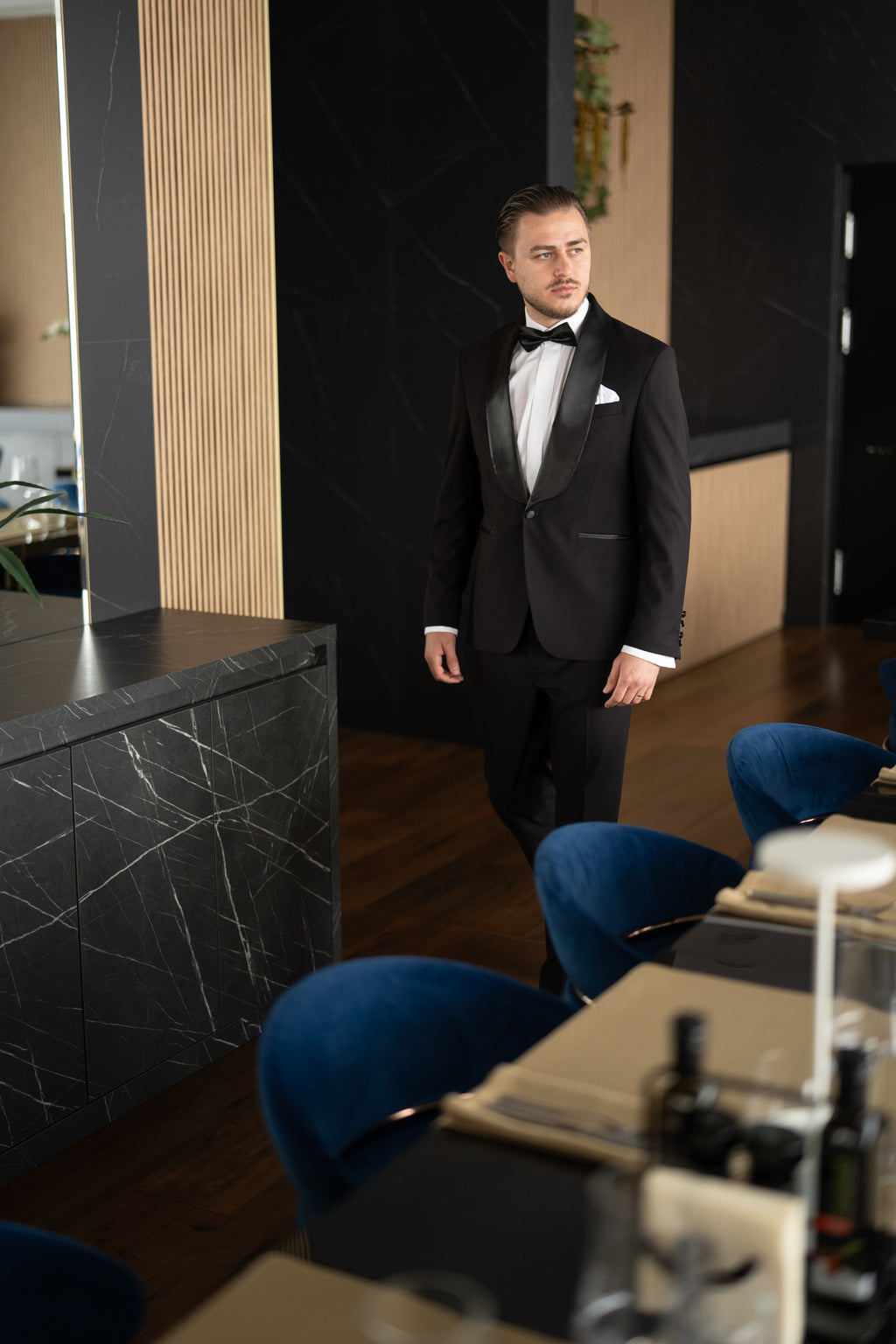 Costum Barbati Ceremonie Negru Rever Sal Tailored Fit Cfg340
