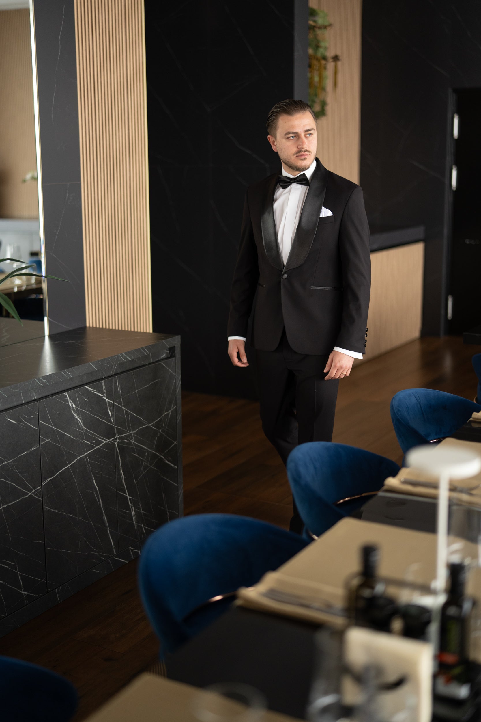 Costum Barbati Ceremonie Negru Rever Sal Tailored Fit Cfg340