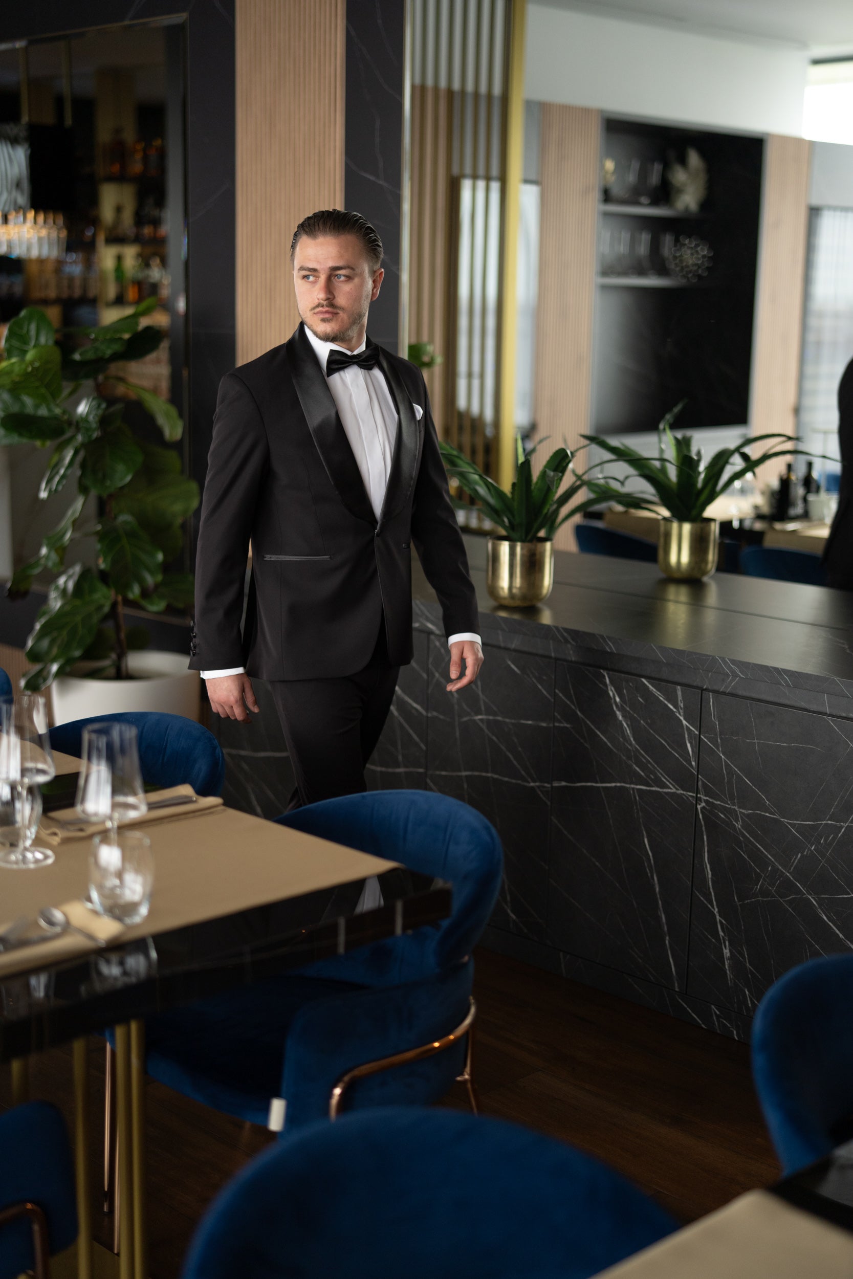 Costum Barbati Ceremonie Negru Rever Sal Tailored Fit Cfg340