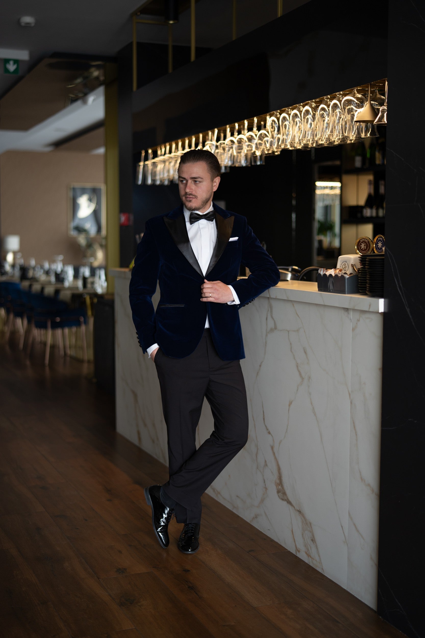 Costum ceremonie catifea bleumarin regal Cfg044