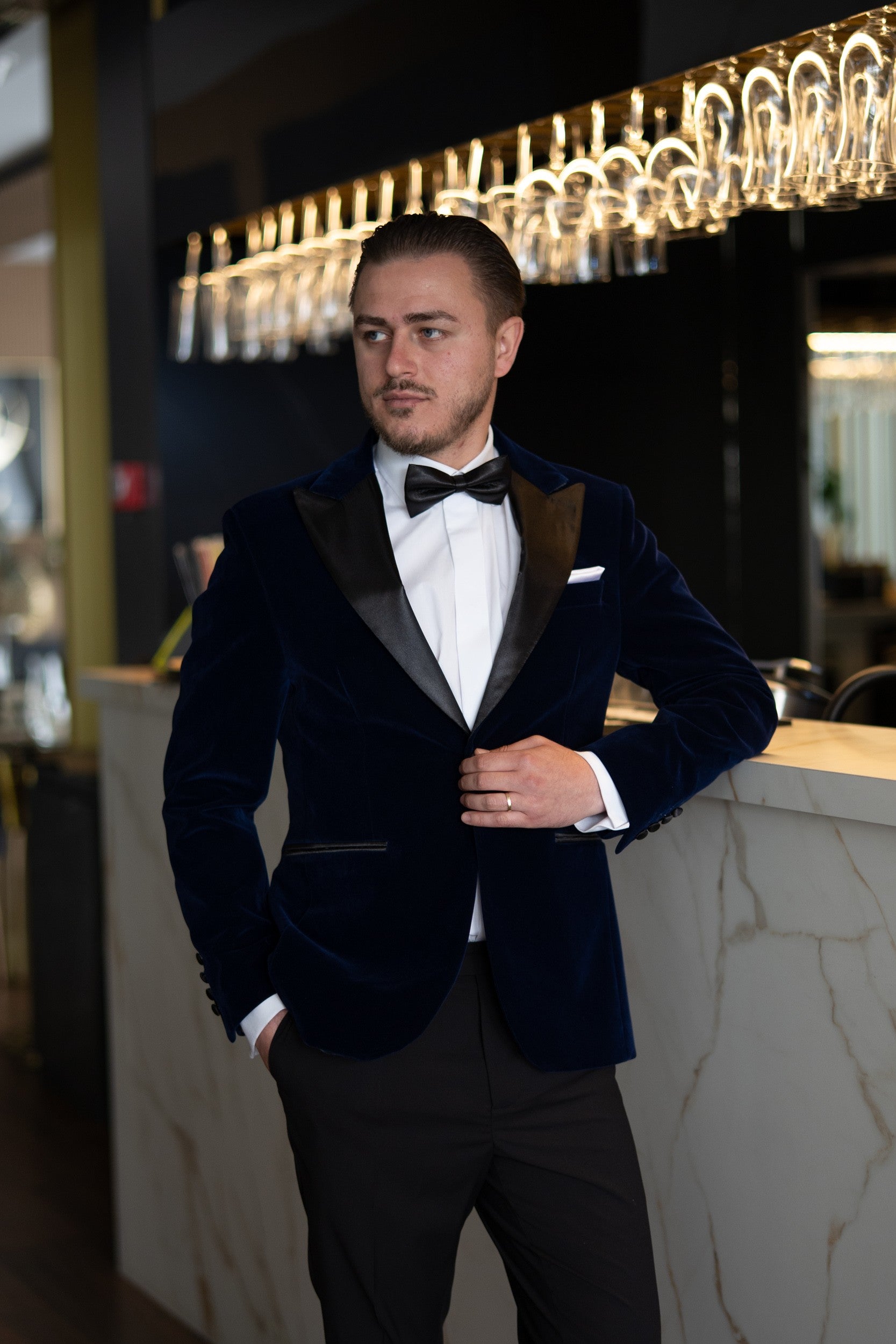 Costum ceremonie catifea bleumarin regal Cfg044