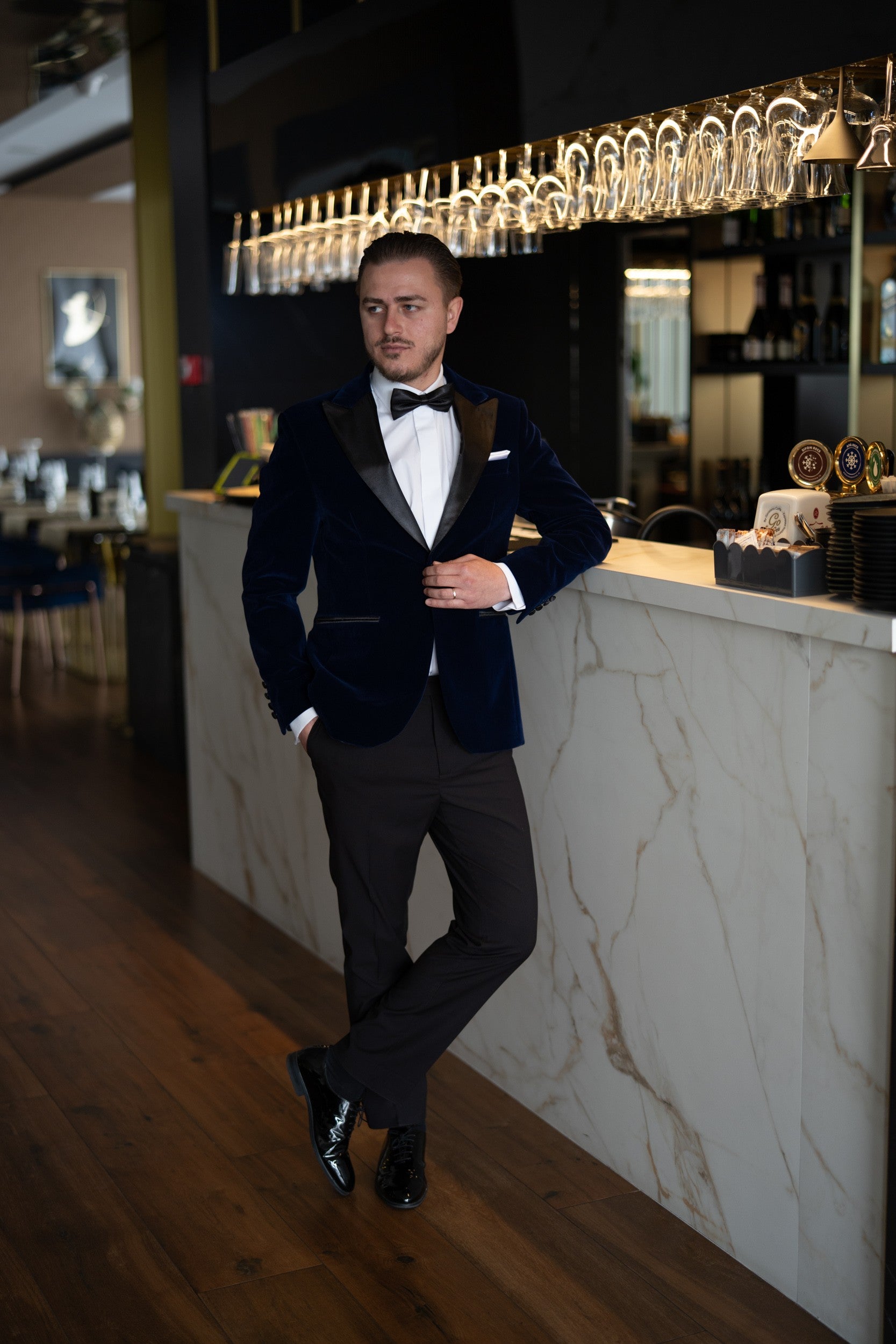 Costum ceremonie catifea bleumarin regal Cfg044