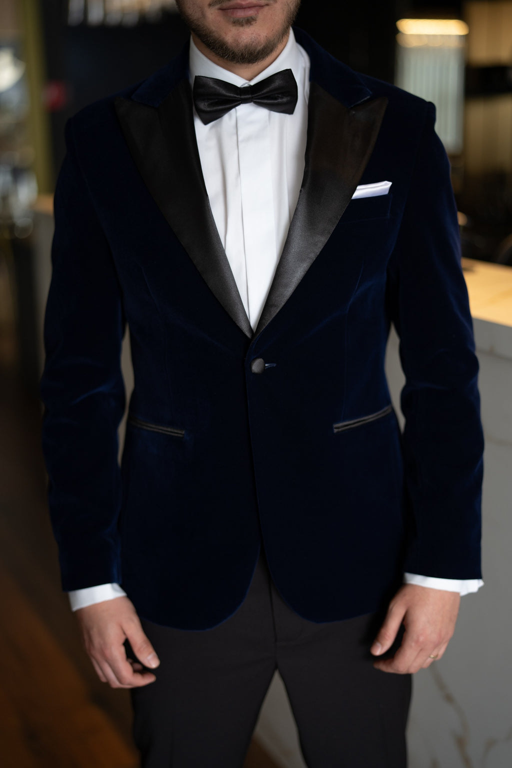 Costum ceremonie catifea bleumarin regal Cfg044