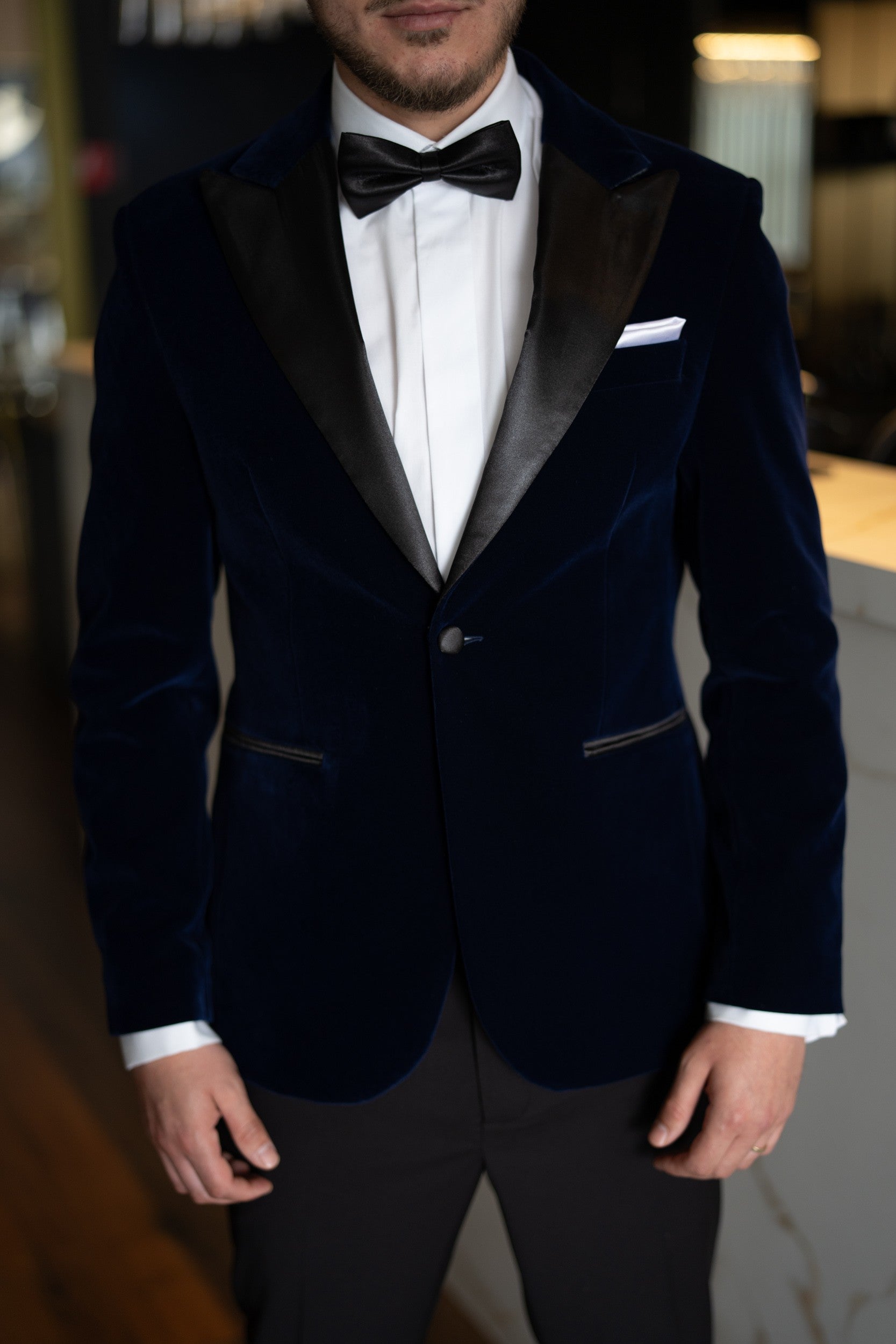 Costum ceremonie catifea bleumarin regal Cfg044