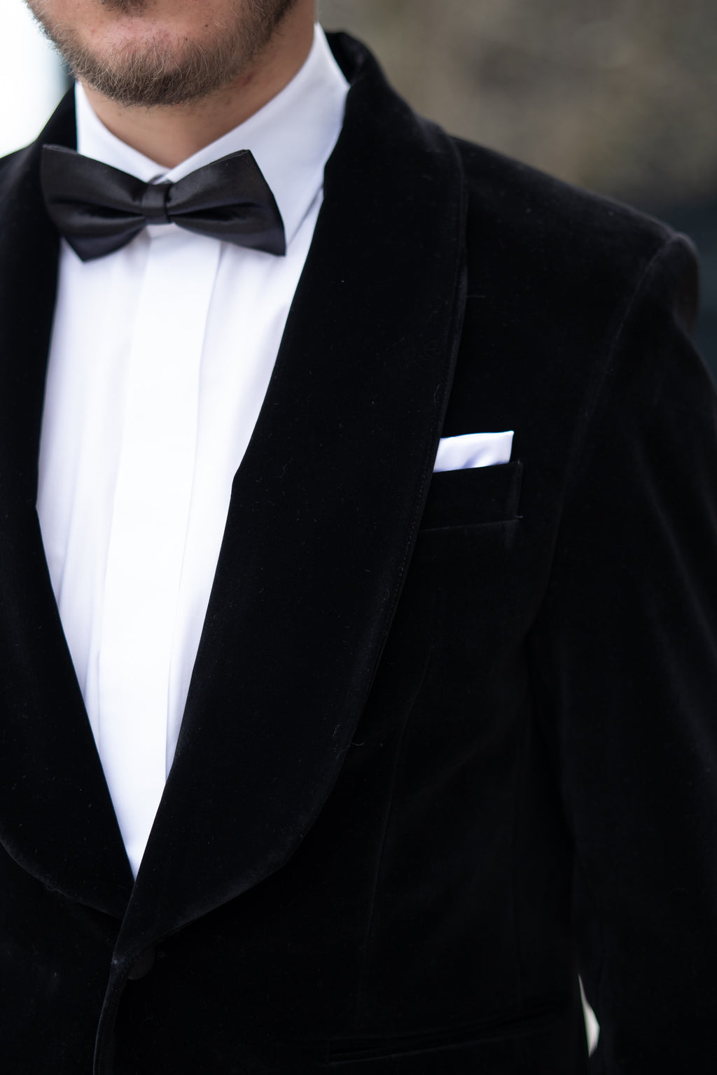 Costum ceremonie catifea negru rever sal