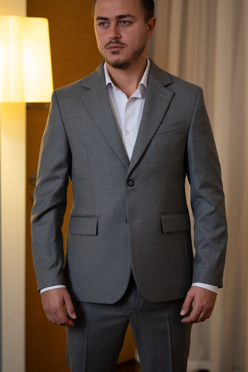 Costum barbati gri 100% lana Vitale Barberis Canonico rever crestat