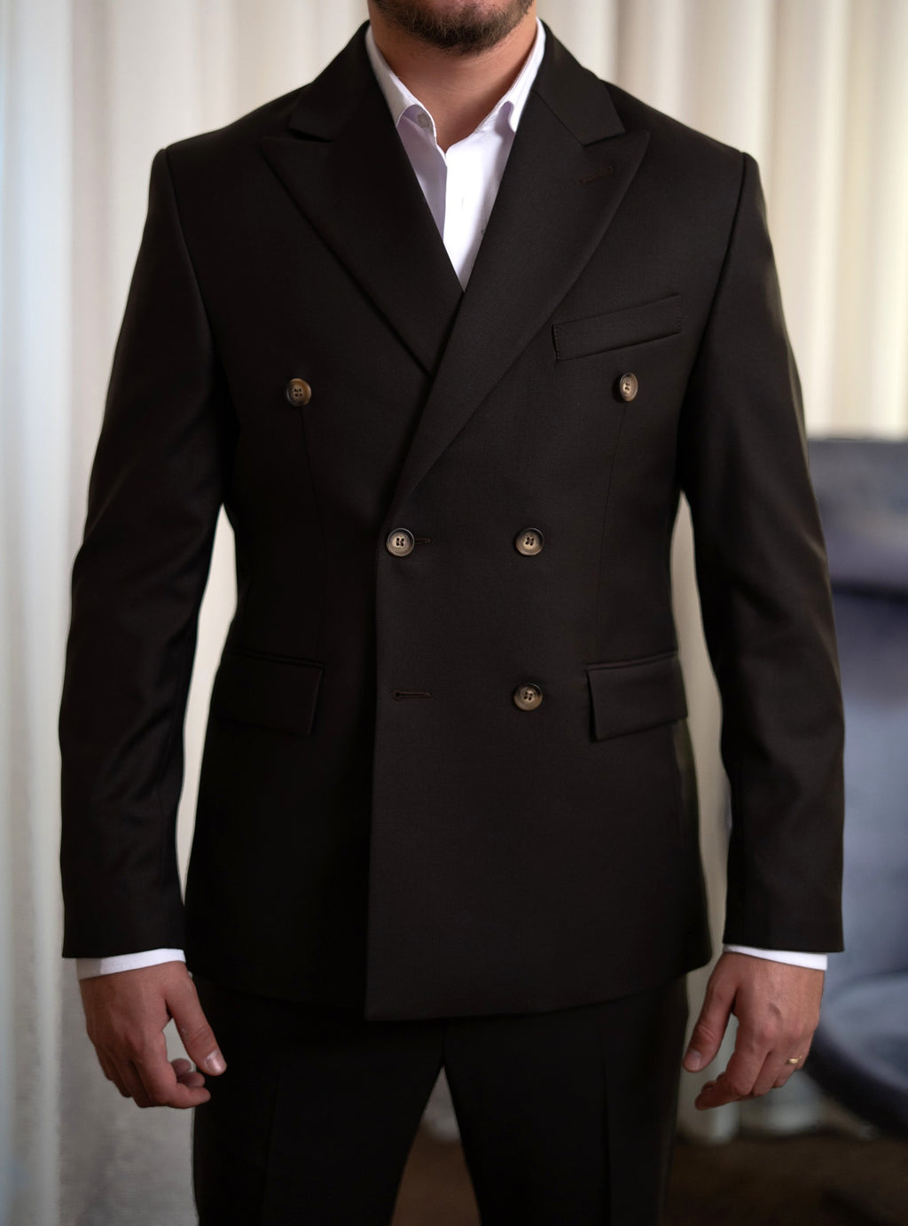 Costum barbati maro inchis doua randuri 100% lana VBC