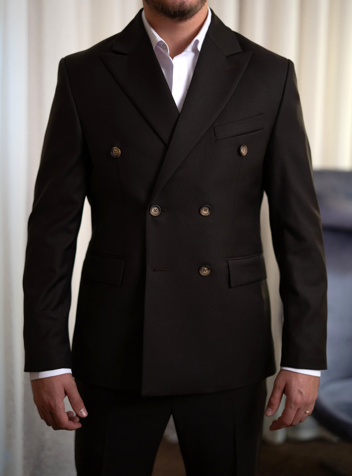 Costum barbati maro inchis doua randuri 100% lana VBC