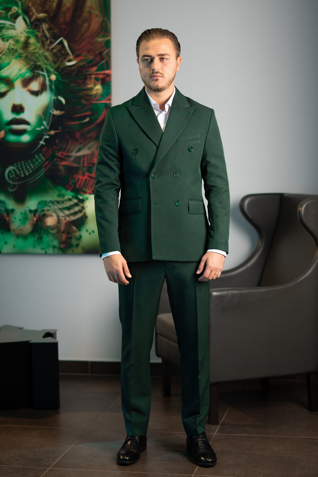 Costum barbati verde la doua randuri
