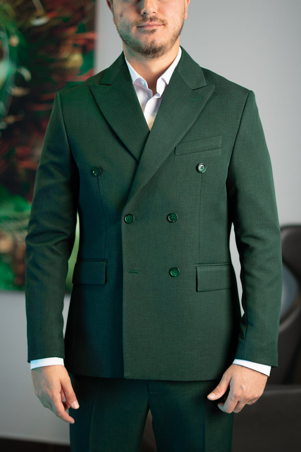 Costum barbati verde la doua randuri