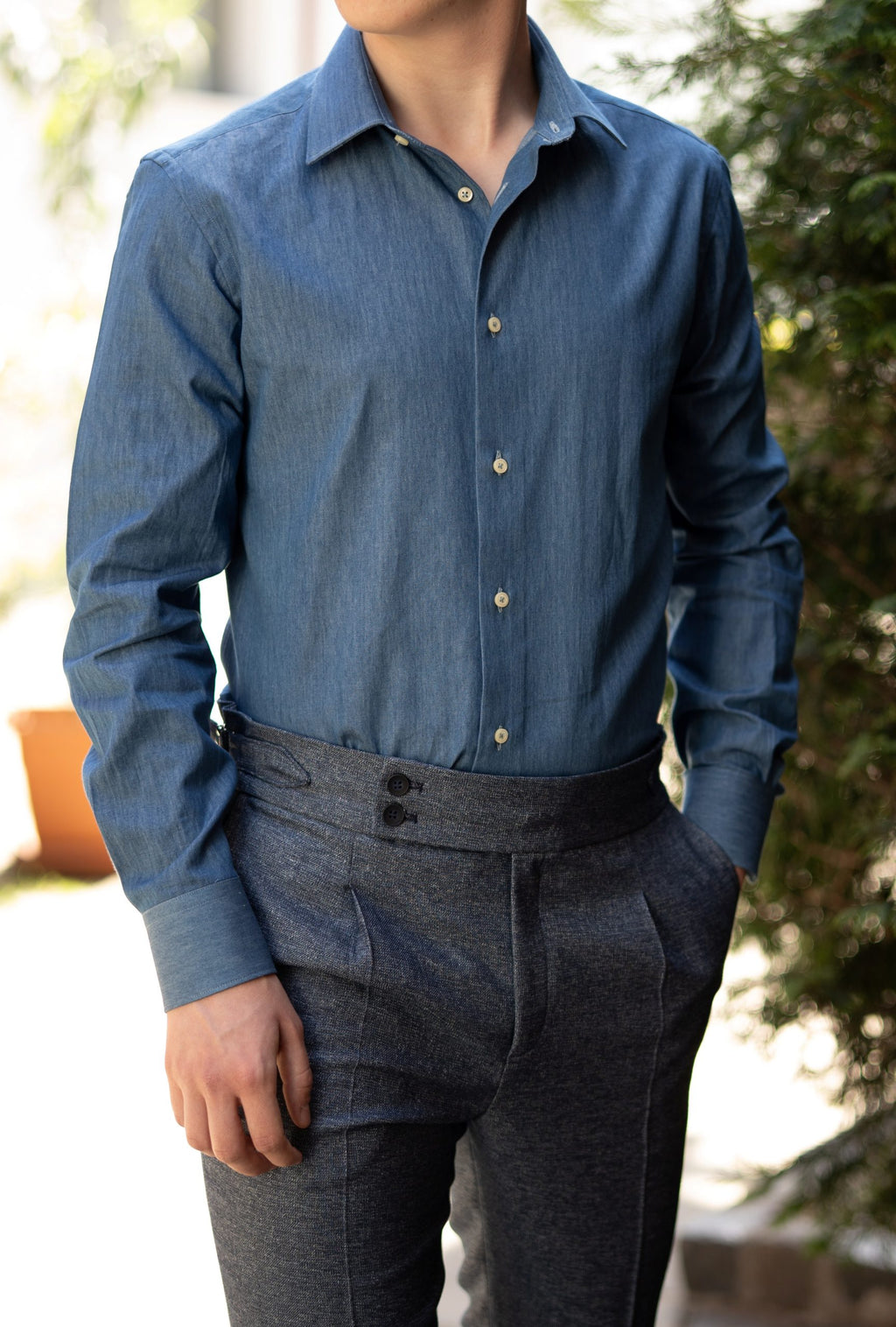 (product) Camasa barbati bumbac bleu denim slim fit Cms01bd