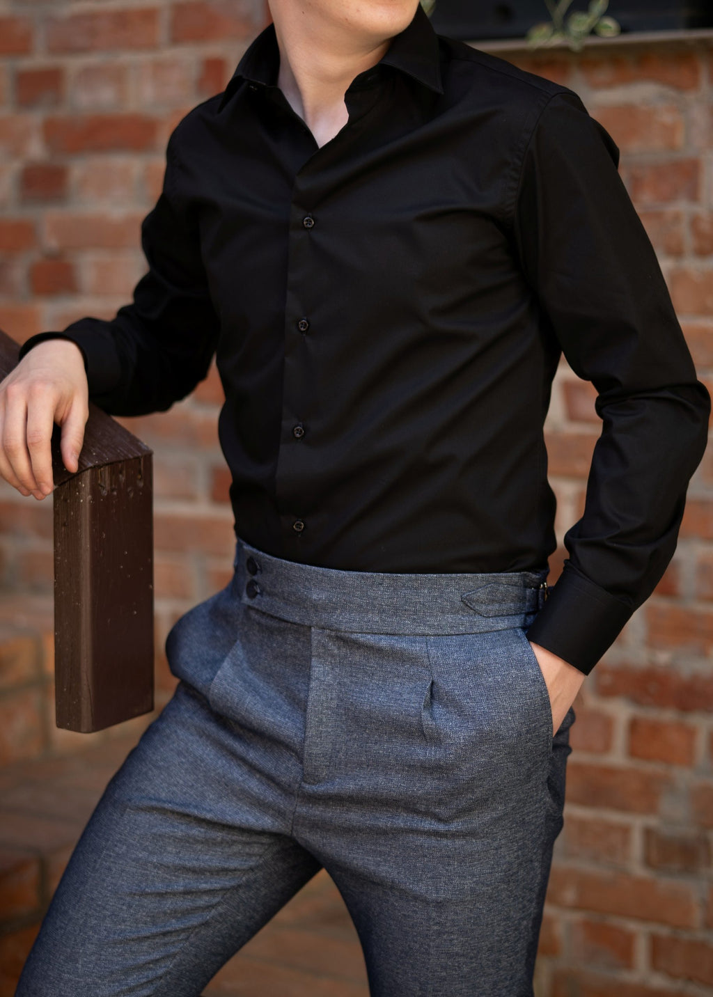 (product) Camasa barbati bumbac uni neagra slim fit Cms01n