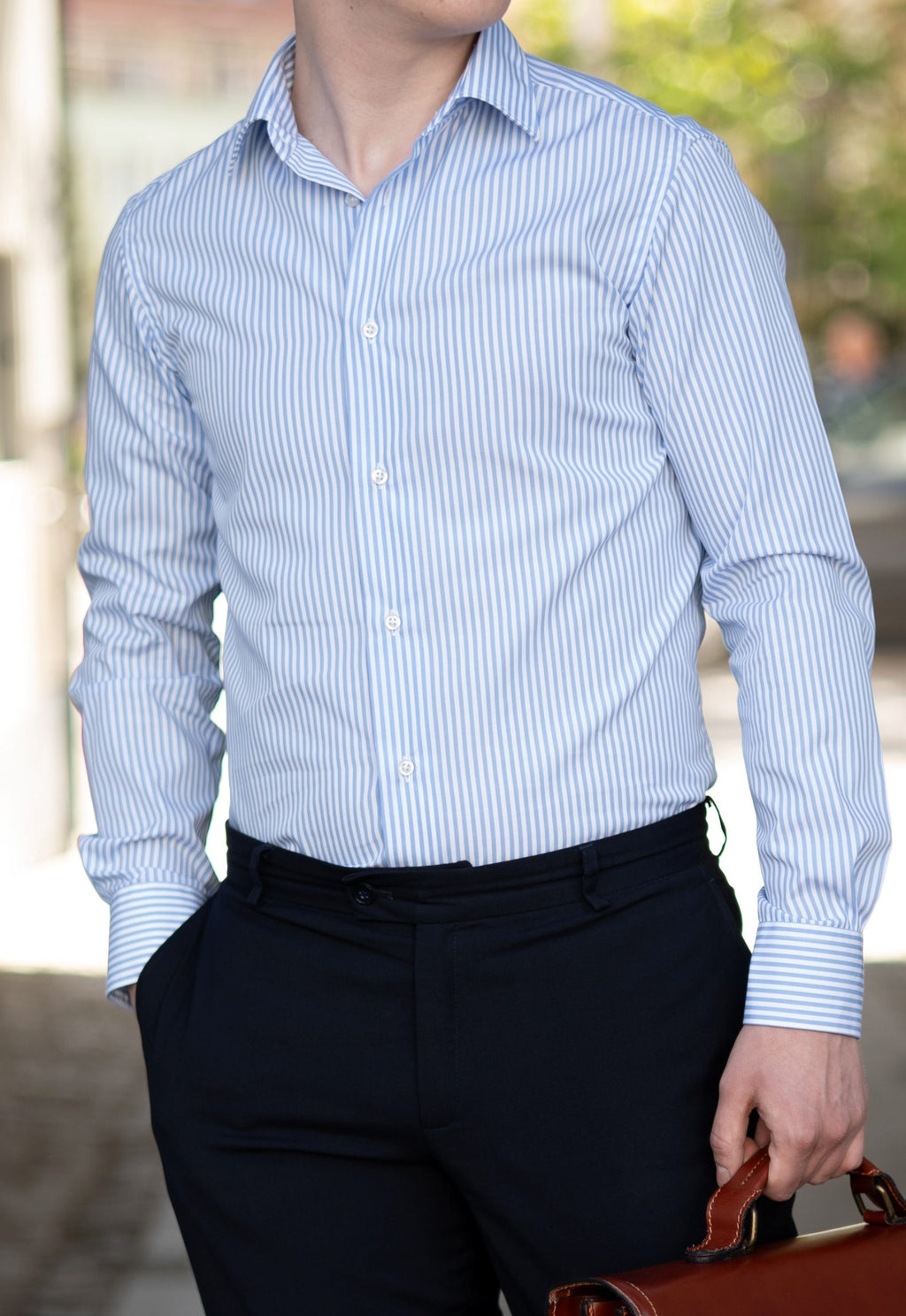 (product) Camasa barbati bumbac in dungi bleu slim fit easy iron Cms05bl-ei