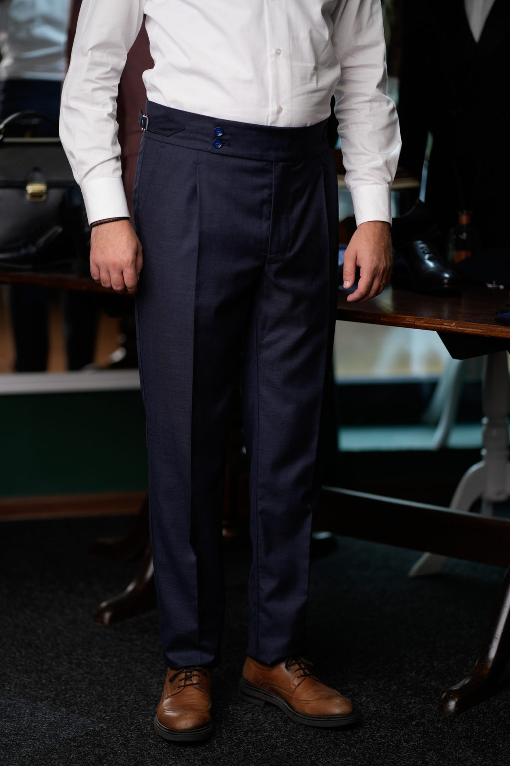 Italian style navy textured gurkha trousers CFGK007