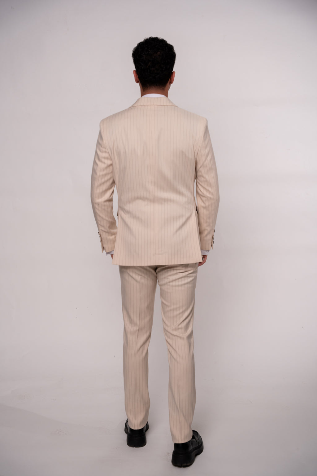 Beige men's blazer with double row of buttons and striped pattern, stylish and tailored from CoutureforGentlemen.