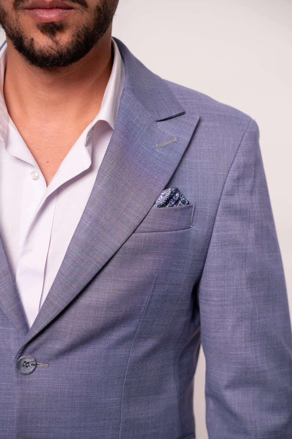 Men's purple and gray costume suit by CoutureforGentlemen, featuring tailored fabric and stylish design.