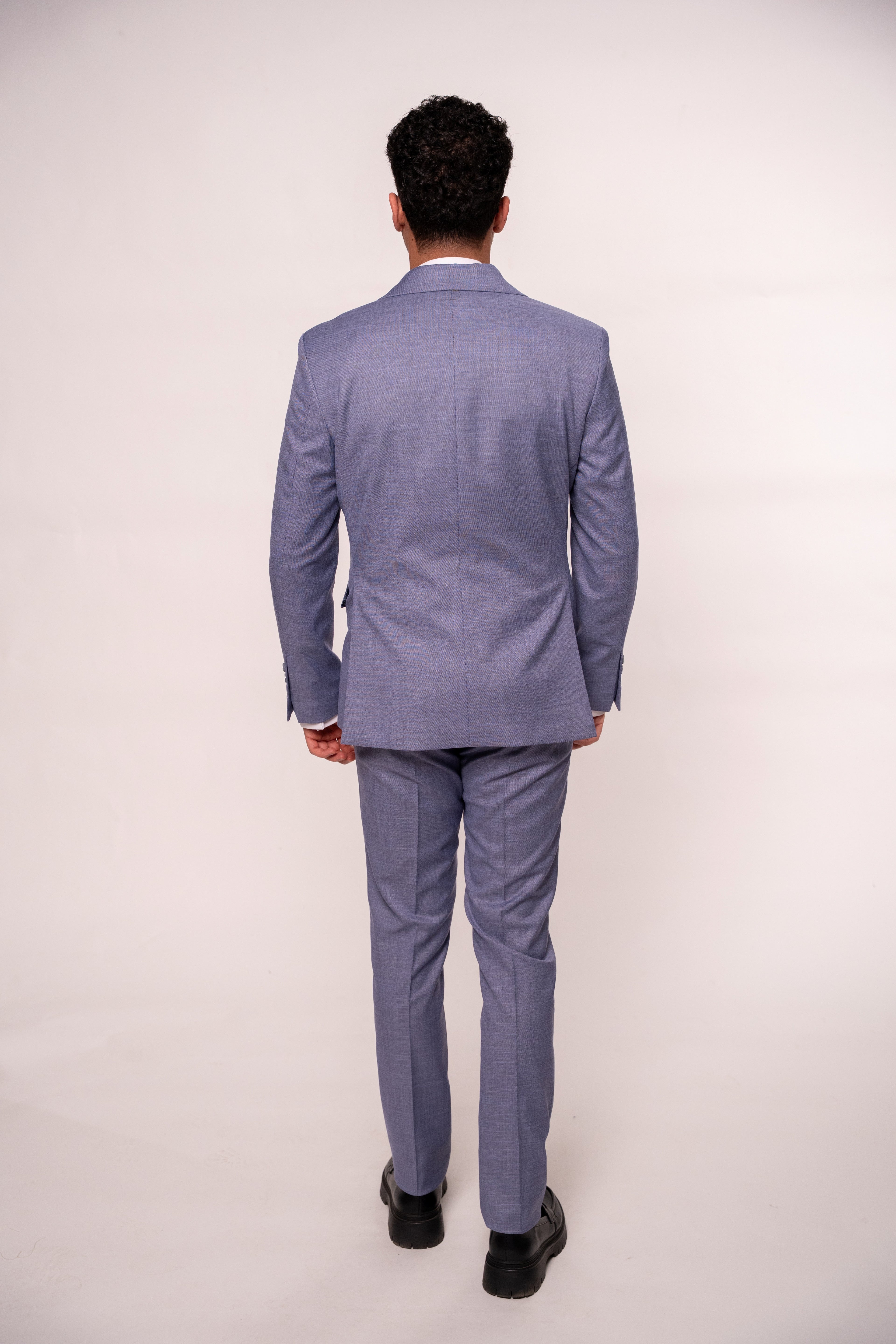 Elegant men's costume in purple and gray by CoutureforGentlemen, featuring tailored fit and stylish fabric details.