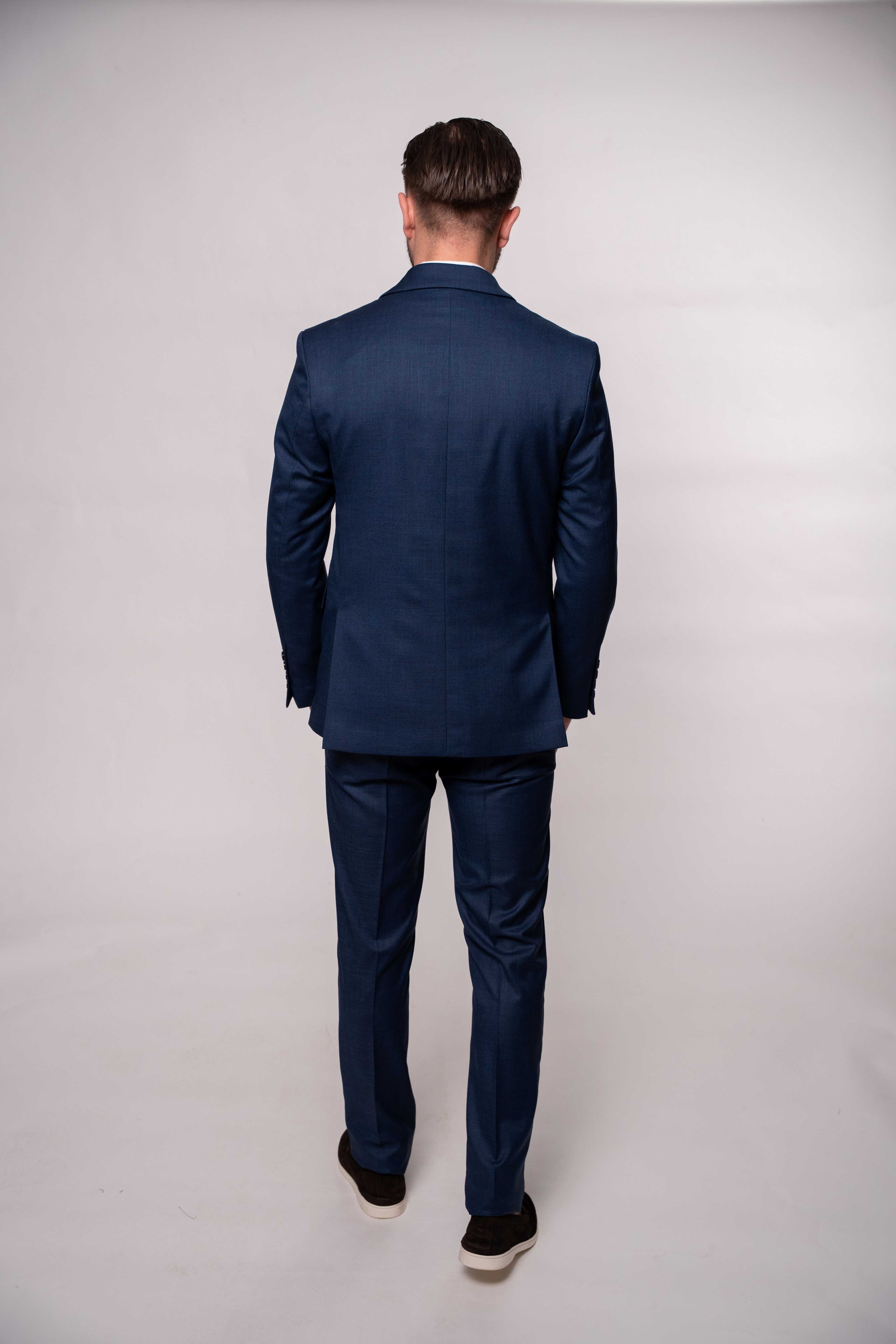 Men's navy textured blazer with two rows of buttons, stylish formal jacket from Couture for Gentlemen.