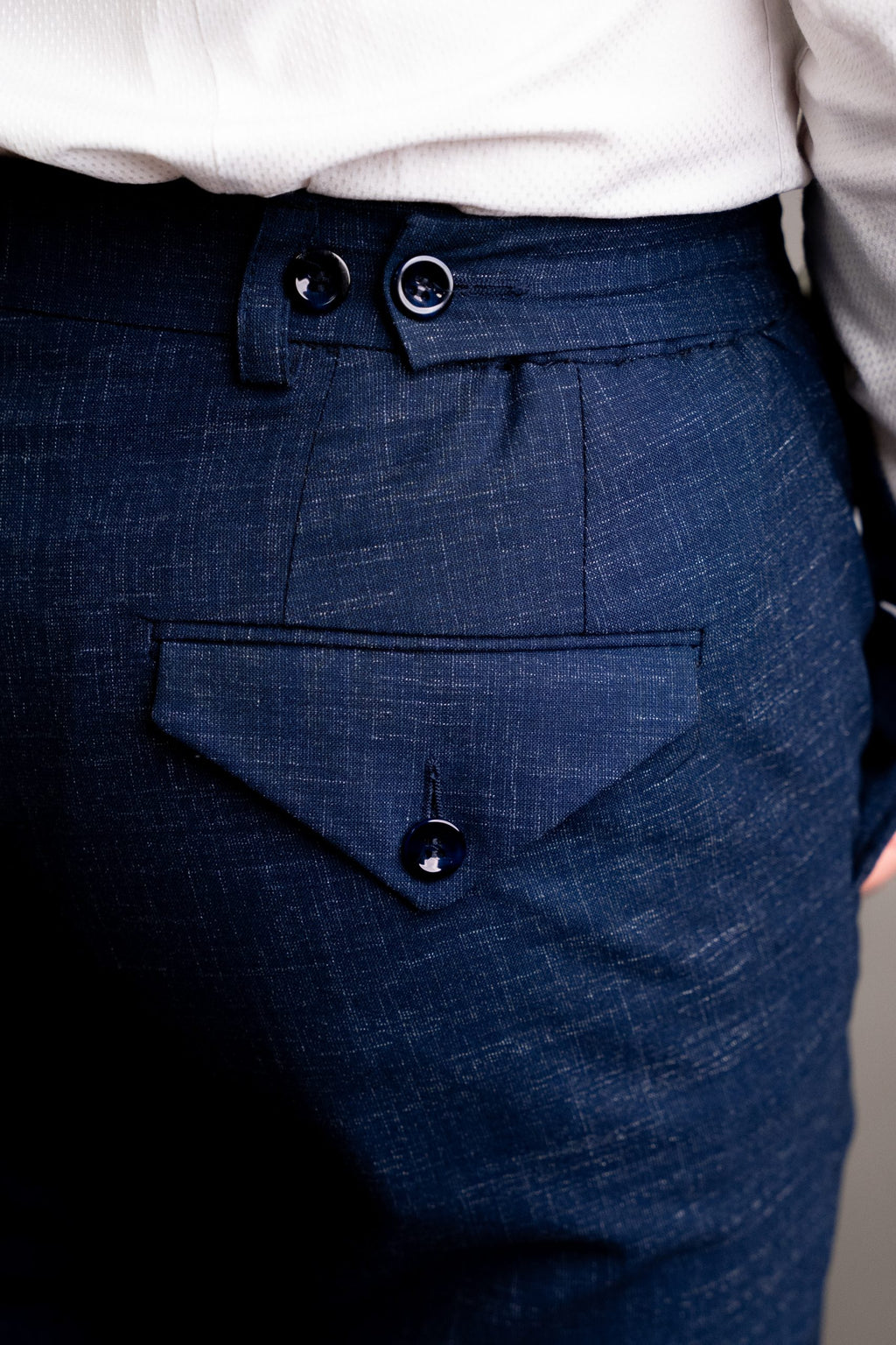 Navy blue trousers with semi-formal textures