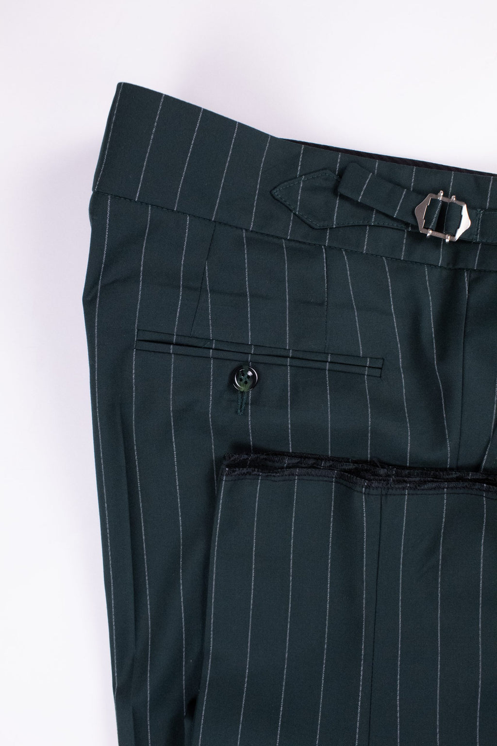 Italian green striped pants by CoutureForGentlemen, stylish tailored men's trousers with a classic pattern and modern fit.