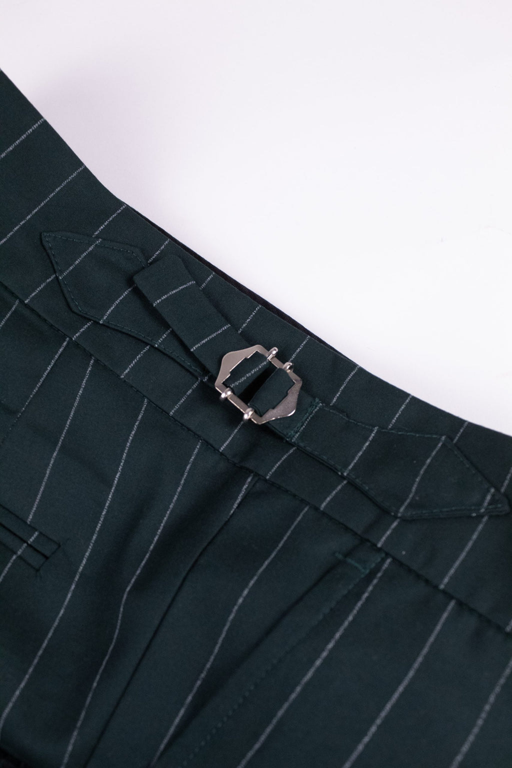 Italian-style green striped pants by Couture for Gentlemen, featuring a modern fit and stylish pattern.