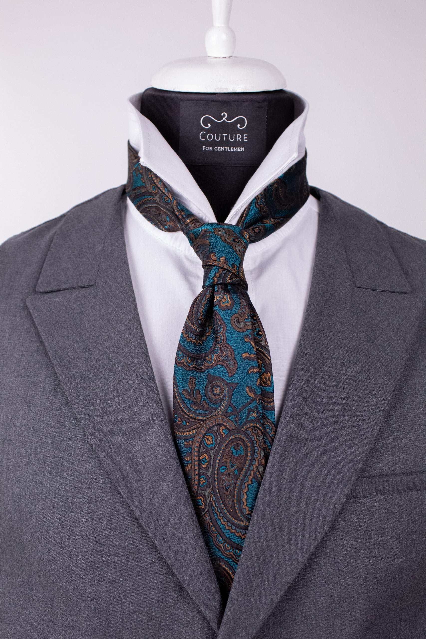 Cravată maro turcoaz, mătase naturală, Crv017
