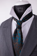 Maroon and turquoise silk cravat featuring elegant floral pattern, perfect for formal menswear by Couture for Gentlemen.