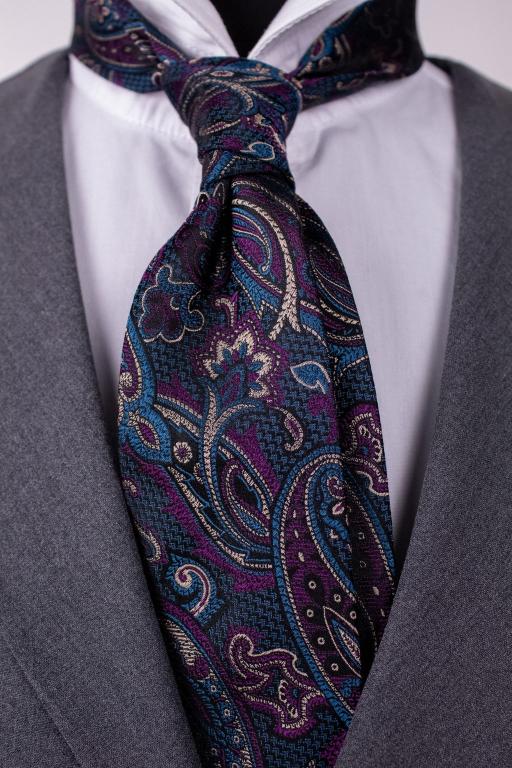 Cravată turcoaz inchis mov, mătase naturală, Crv022