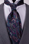 Cravată turcoaz inchis mov, mătase naturală, Crv022
