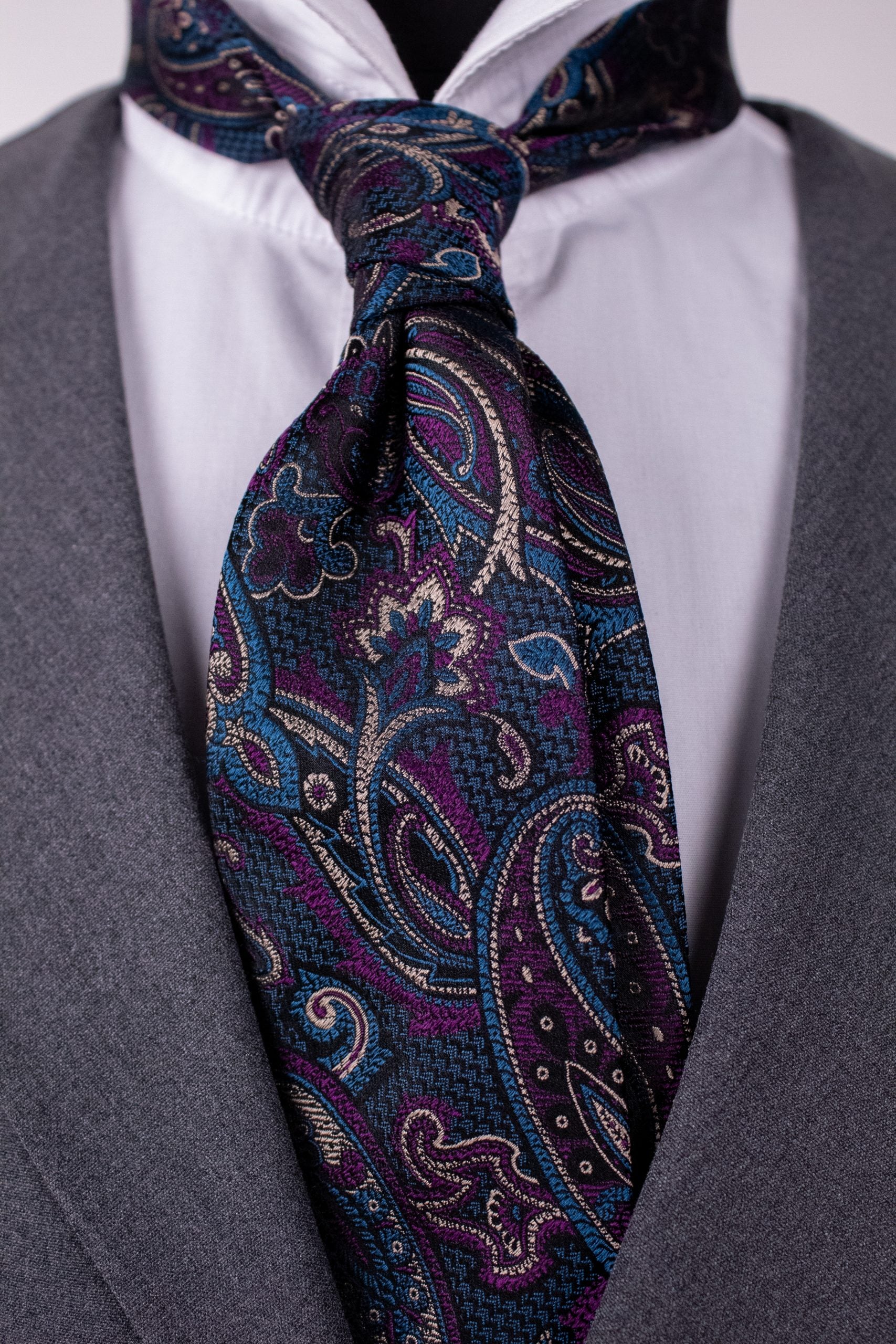 Cravată turcoaz inchis mov, mătase naturală, Crv022