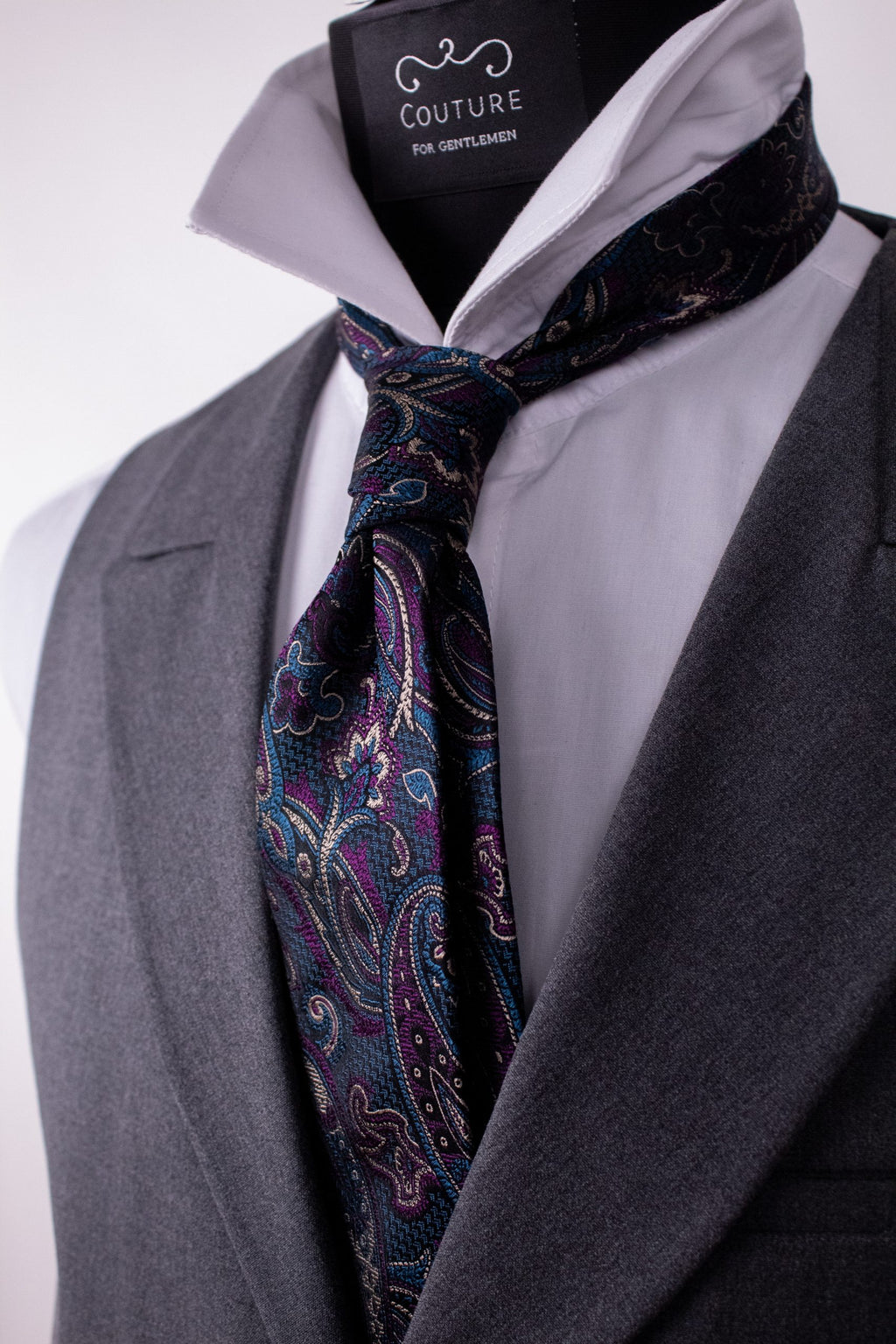 Cravată turcoaz inchis mov, mătase naturală, Crv022