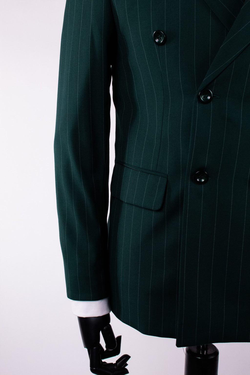 Dark green men's costume jacket with double row buttons, tailored fit, from Couture For Gentlemen, style CFG364.
