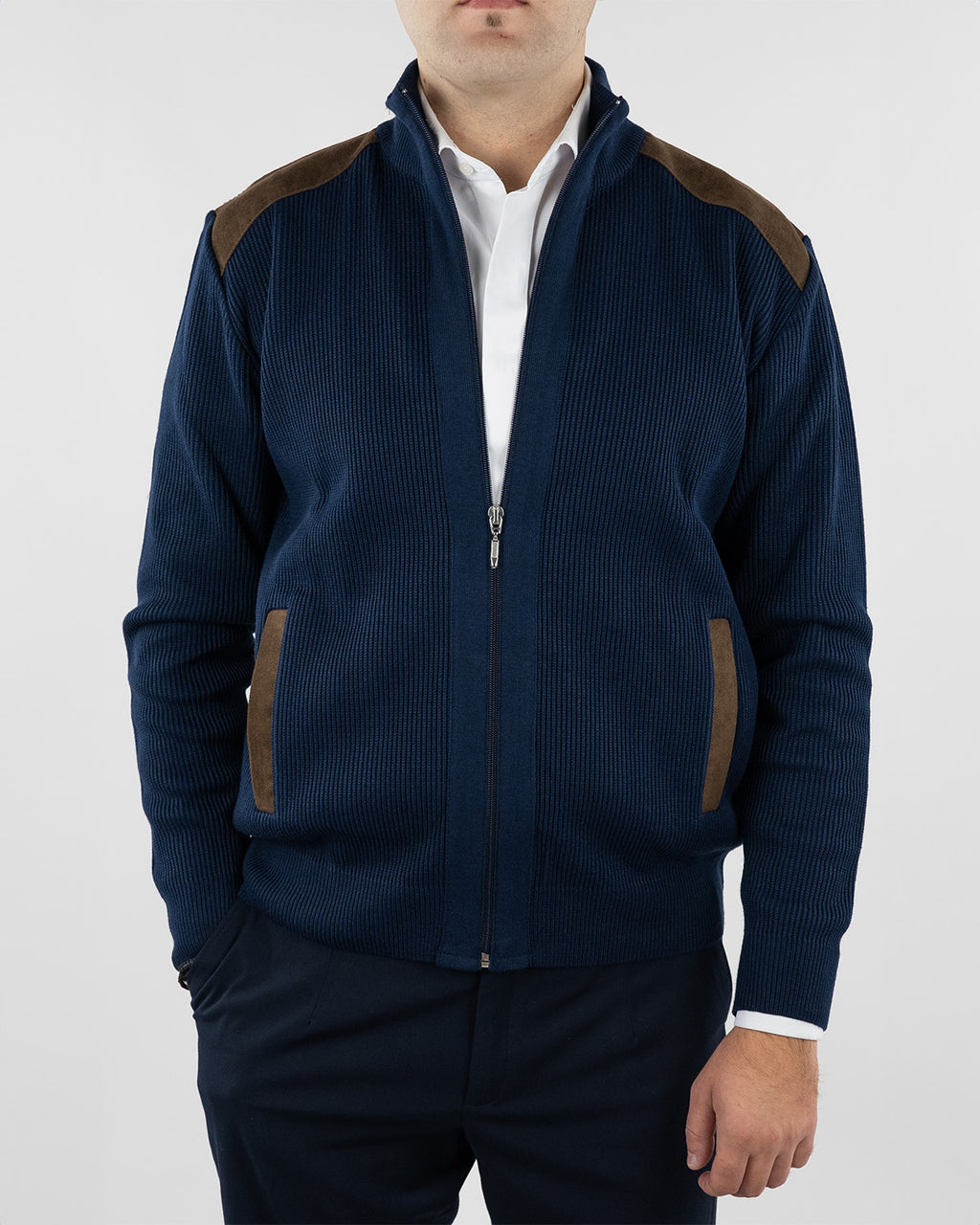 (product) Jachetă Bleumarin tricotată cu fermoar JTR002