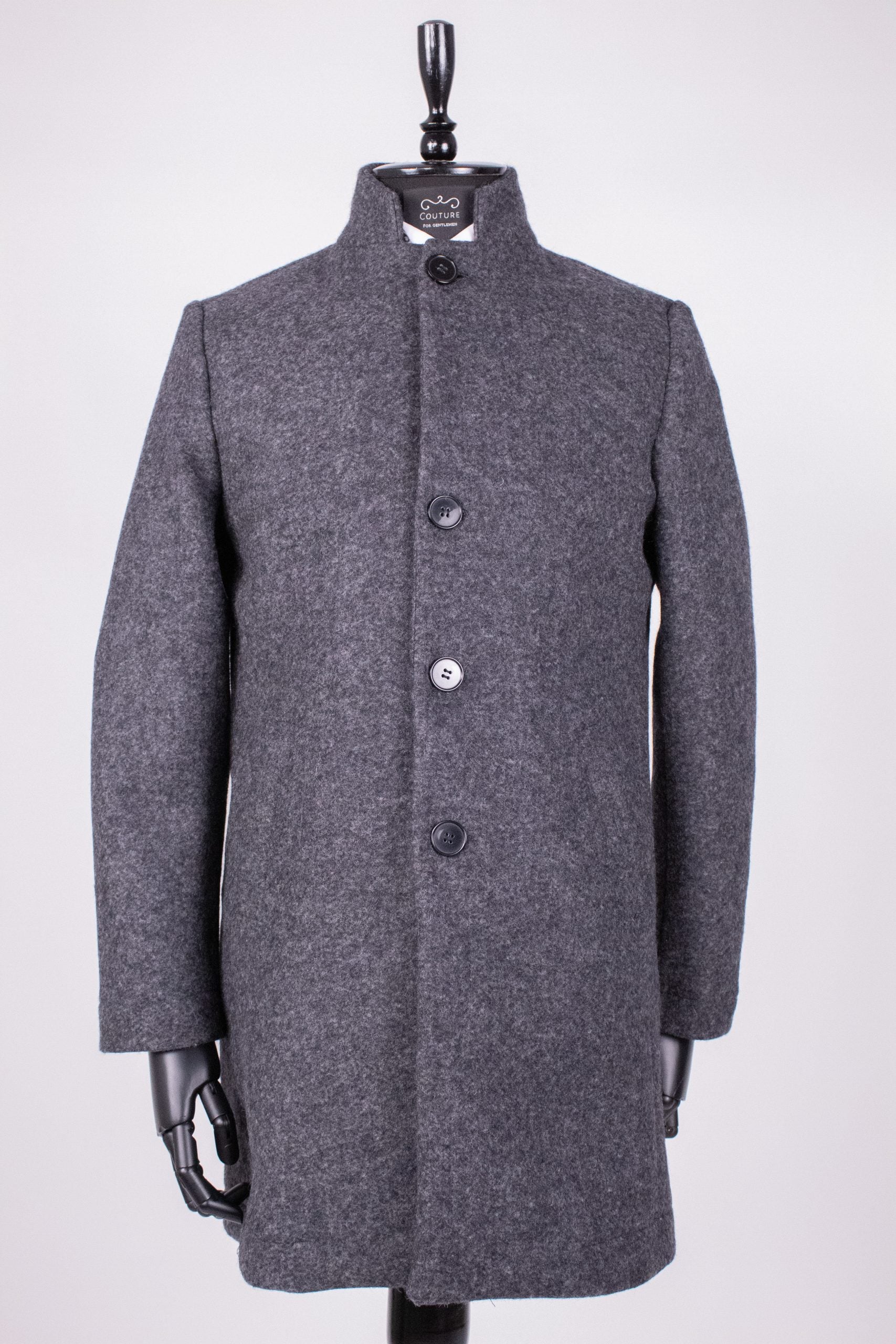 Dark gray men's parka coat from CoutureForGentlemen, featuring a stylish and warm outerwear design.
