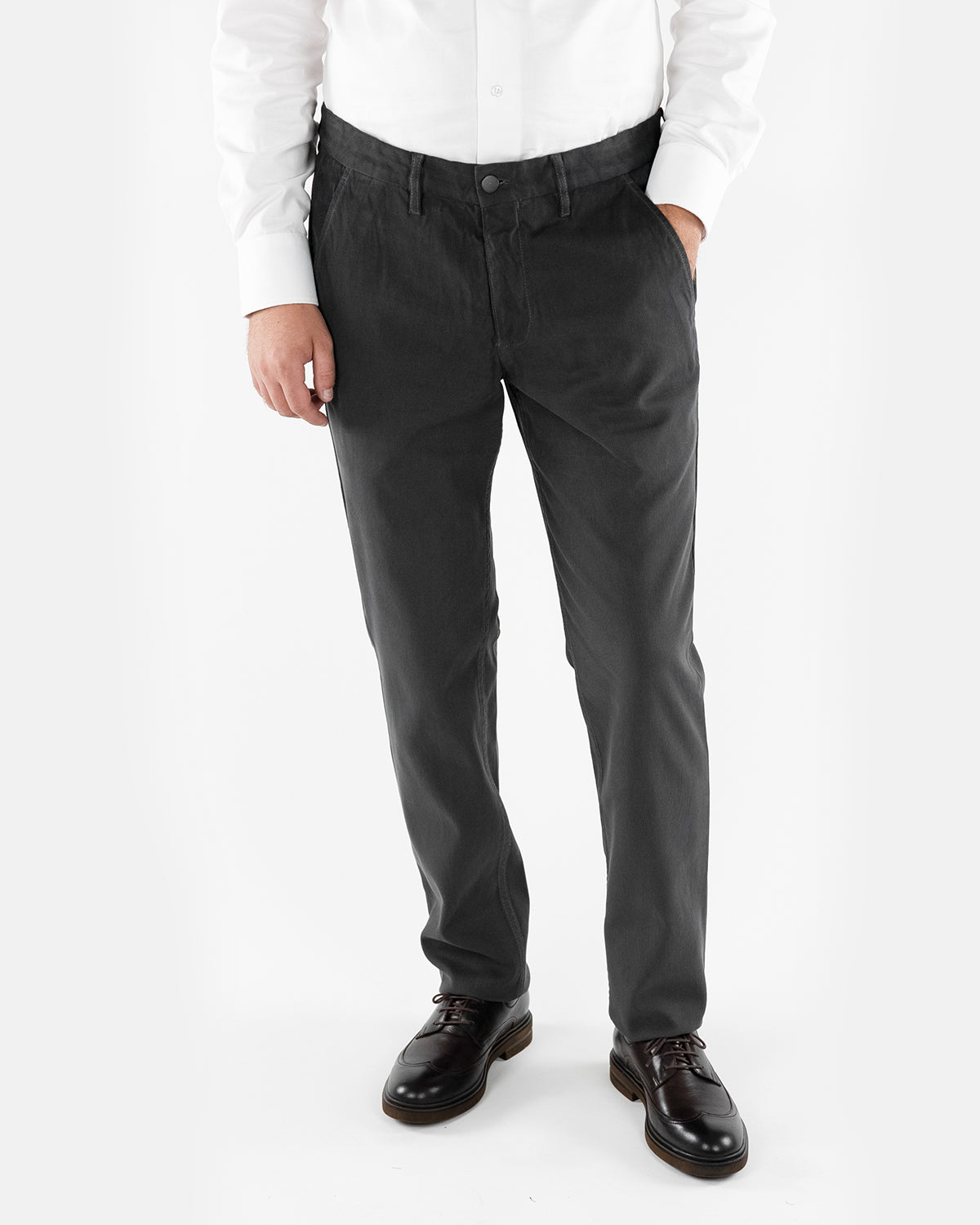 (product) Pantalon Barbati Smart-Casual Raiat Gri Antracit Tesatura By NTB PSMR012